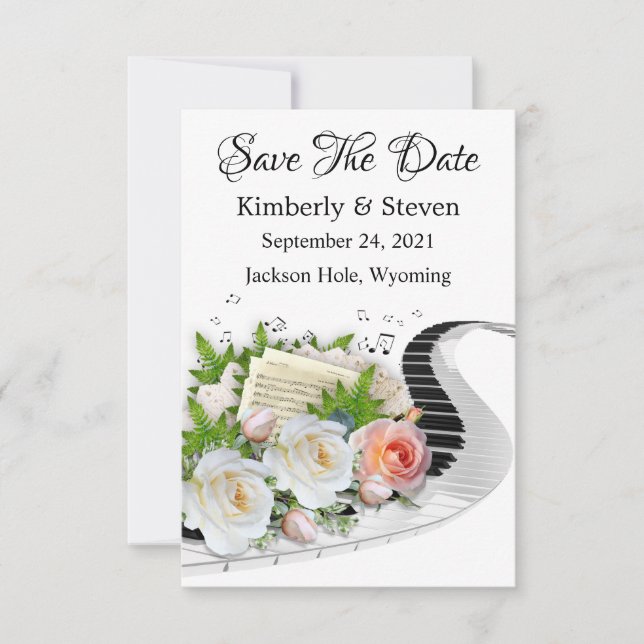 Rose Piano Music Sheet Save The Date Card (Front)