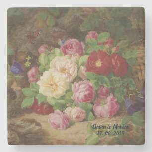 Rose Piece at the Forest Floor with Butterflies Stone Coaster