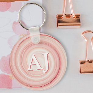 Rose Pink and Coral Spiral Modern Initial Monogram Keychain