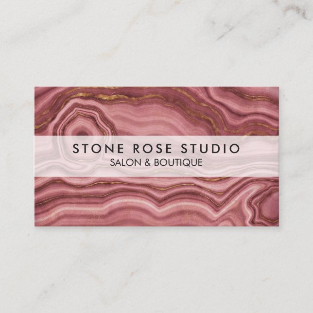 Rose Pink and Gold Marble Stone Business Card (Front)