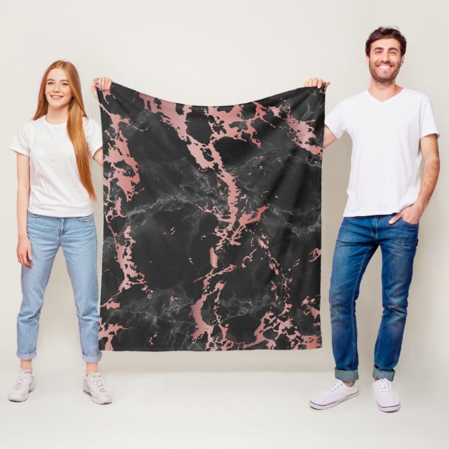 Rose PInk and Grey Black Marble Fleece Blanket (In Situ)