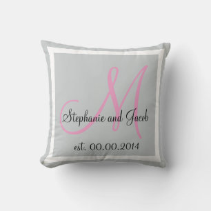 Rose Pink and silver grey Wedding keepsake Throw Pillow