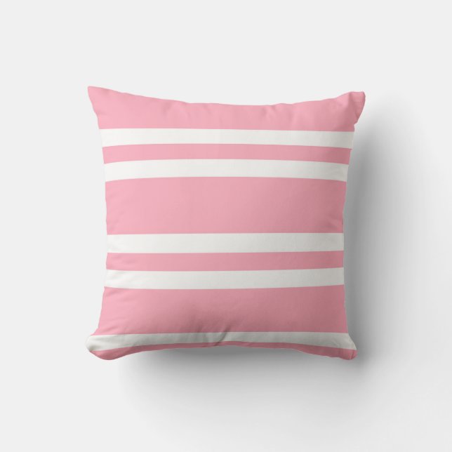 Rose Pink and White Stripes Throw Pillow (Front)