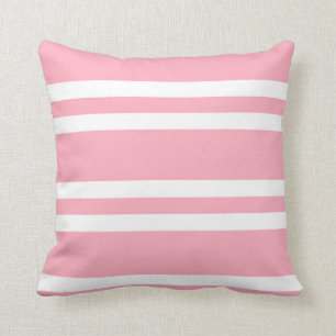 Rose Pink and White Stripes Throw Pillow