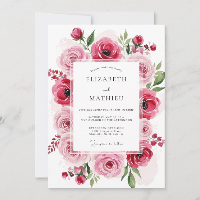 Rose Pink Artistic Bloom Wedding Invitation (Front)