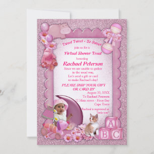Rose-pink Baby Girl Virtual Shower  Invitation