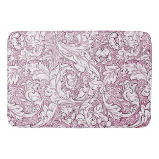 Rose Pink Baroque Ornate Foliage Bath Mat