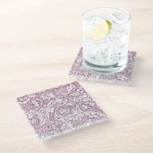 Rose Pink Baroque Ornate Foliage  Glass Coaster