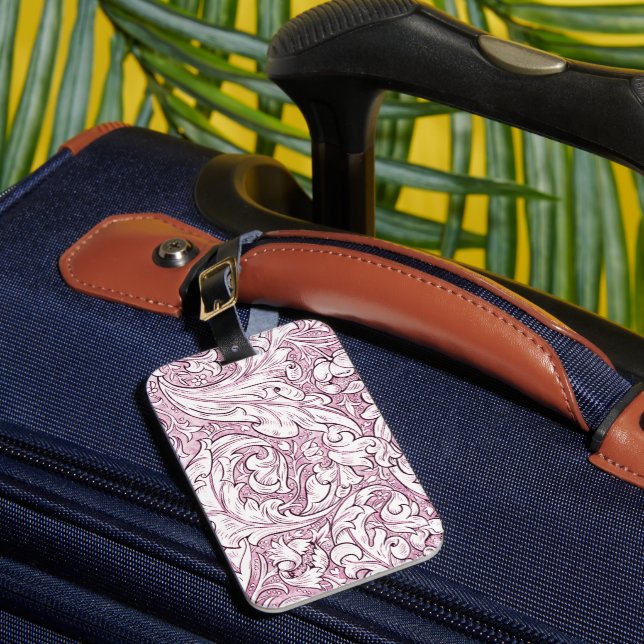 Rose Pink Baroque Ornate Foliage  Luggage Tag (Front Insitu 1)