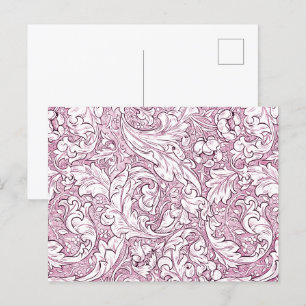 Rose Pink Baroque Ornate Foliage  Postcard