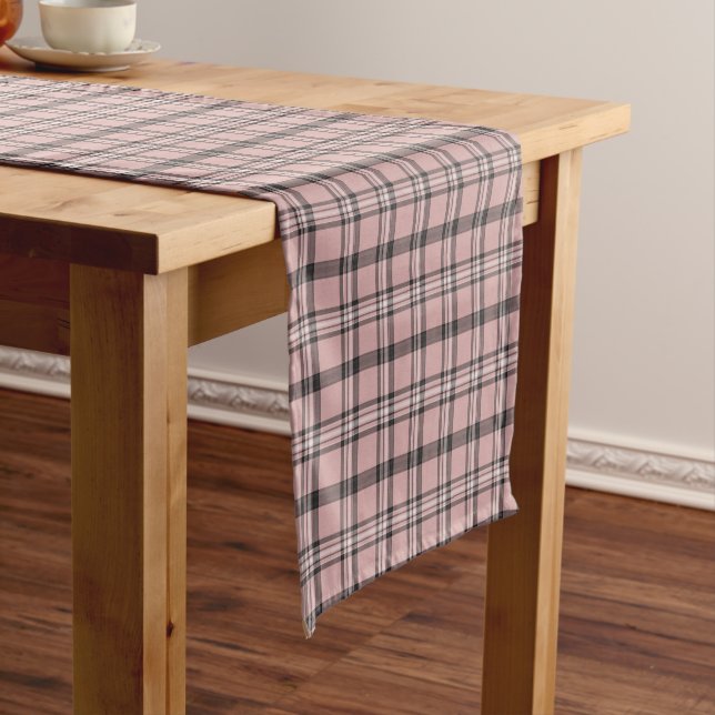 Rose Pink Black Plaid Classic Pattern Short Table Runner (In Situ)