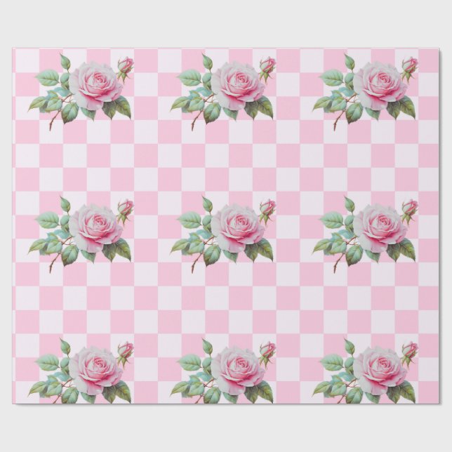 Rose Pink Blooms Wrapping Paper (Flat)