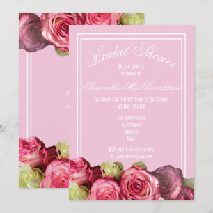 Rose pink border summer bridal shower invitation