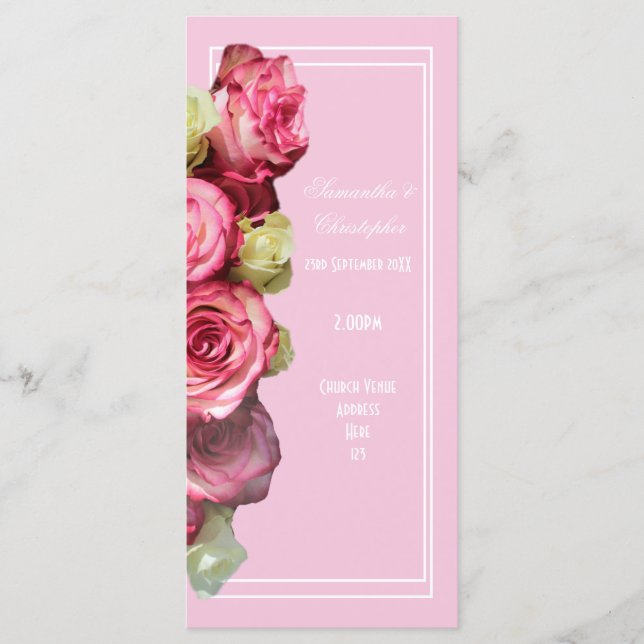 Rose pink church wedding program (Front)