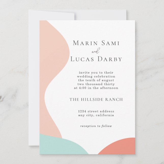 Rose Pink Cyan Abstract Contemporary Wedding Invitation (Front)