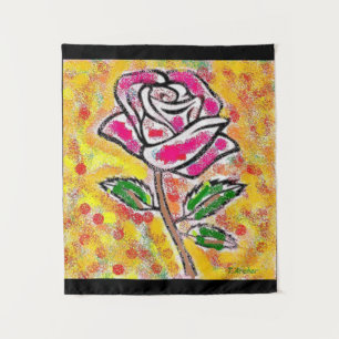 Rose pink design on yellow art original tapestry