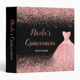 Rose Pink Dress Faux Glitter Quinceanera Album Binder