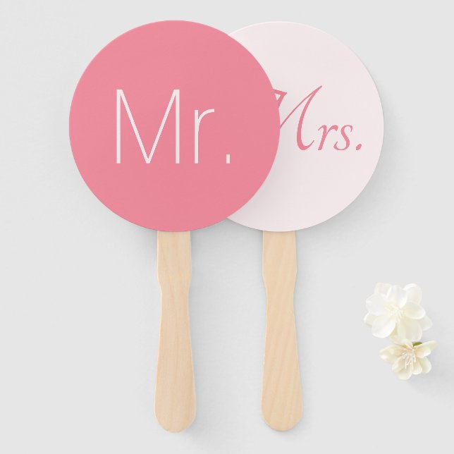 Rose Pink Elegant Mr. and Mrs. Modern Wedding Hand Fan (Front and Back)