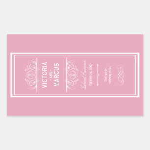 Rose Pink Elegant Wedding Monogram Wine Bottle Sticker