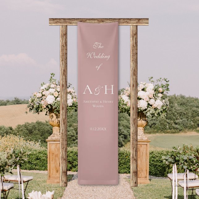 Rose Pink Fabric Wedding Welcome Banner (Elegant Pink Fabric Wedding Welcome Sign Banners)