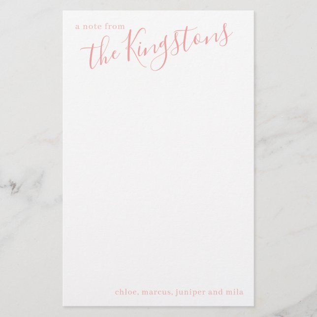 Rose Pink Family Name Script Stationery (Front)