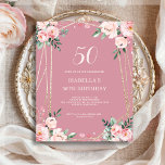 Rose Pink Floral 50th Budget Birthday Invitation<br><div class="desc">Looking for an affordable and charming invitation for your upcoming 50th birthday bash? Look no further than our rose pink floral paper invitation! With a lovely design featuring delicate blush pink flowers on a rose pink background and an elegant font, this customizable invitation is sure to set the perfect tone...</div>