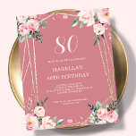 Rose Pink Floral 80th Budget Birthday Invitation<br><div class="desc">Looking for an affordable and charming invitation for your upcoming 80th birthday bash? Look no further than our rose pink floral paper invitation! With a lovely design featuring delicate blush pink flowers on a rose pink background and an elegant font, this customizable invitation is sure to set the perfect tone...</div>