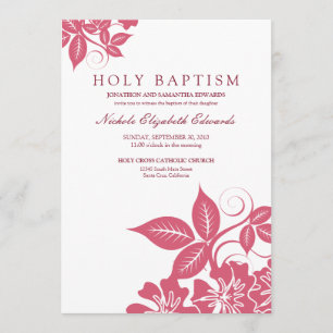 Rose Pink Floral Holy Baptism Invitation