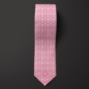 Rose Pink Floral Inspired Monogram Tie