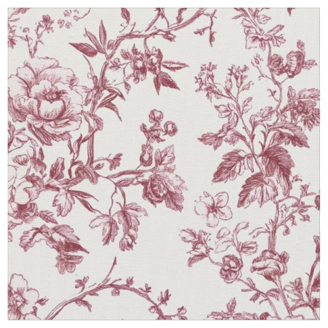 Rose Pink Floral Toile Pattern Fabric (Close Up)