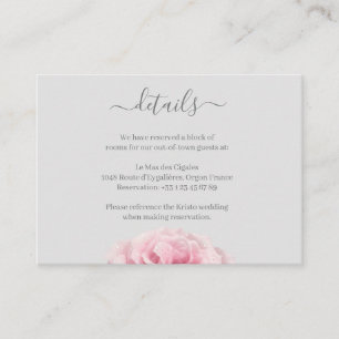 Rose Pink Flower Grey Floral Wedding Hotel Detail Enclosure Card
