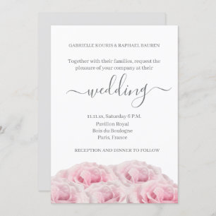 Rose Pink Flower White Grey Elegant Floral Wedding Invitation
