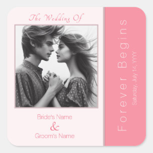 Rose Pink Forever Begins Modern Photo Wedding Square Sticker