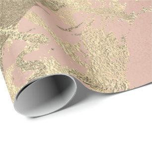 Rose Pink  Foxier Gold Marble Shiny Metallic VIP Wrapping Paper