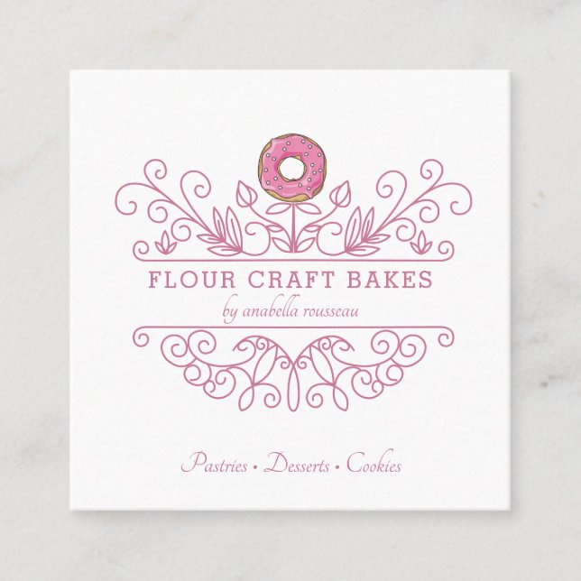 Rose Pink Frame Bakery Baker's Logo Carte de visit (Devant)