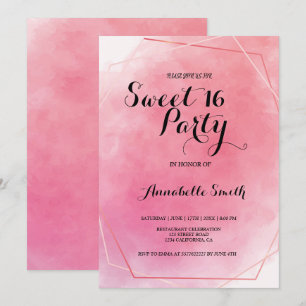 Rose pink  frame watercolor  sweet 16 invitation
