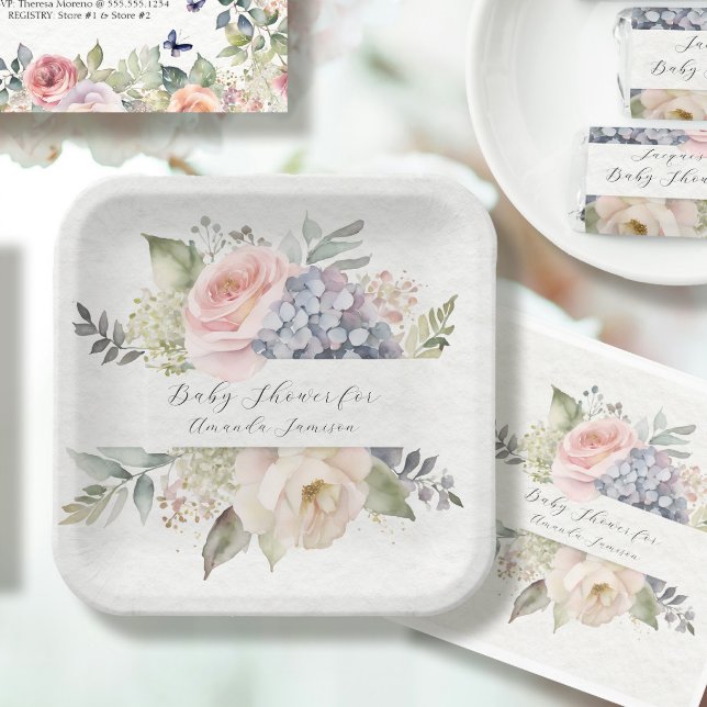 Rose Pink Garden Sweet Butterfly Baby Girl Shower Paper Plate (Creator Uploaded)
