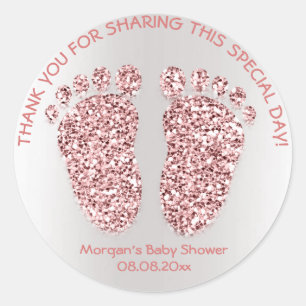 Rose Pink Glitter Feet Baby Shower Favour Thank Classic Round Sticker