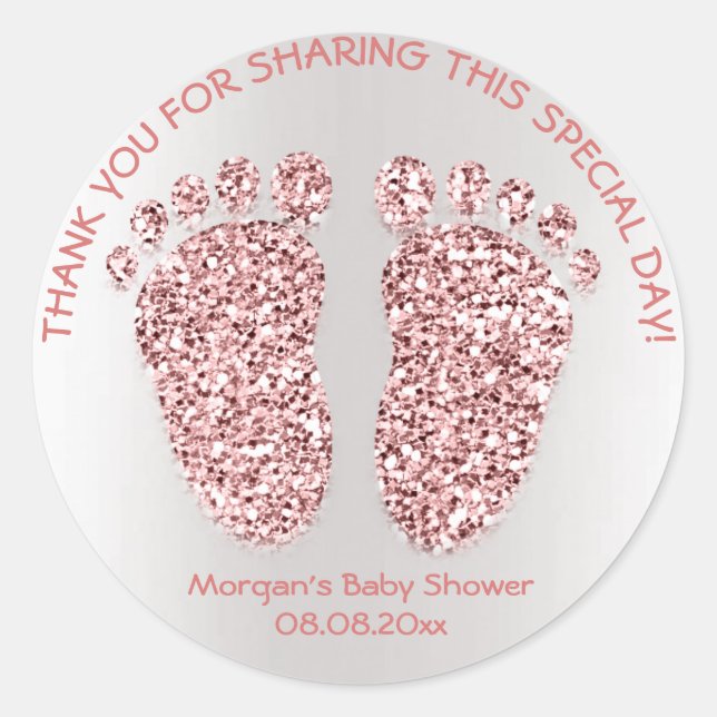 Rose Pink Glitter Feet Baby Shower Favour Thank Yo Classic Round Sticker (Front)