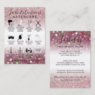 Rose Pink Glitter Lash Extensions Aftercare Icon Business Card