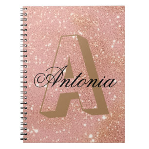 Rose Pink Glitter Name & Initial Notebook