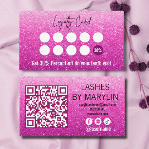 Rose Pink Glitter Ombre Lash Technician Loyalty Card