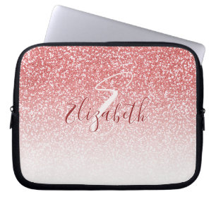 Rose Pink Glitter Ombre Monogram Laptop Sleeve