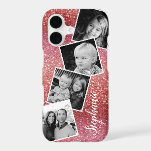 Rose Pink Glitter Photo Collage Personalized Name