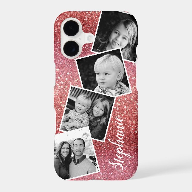 Rose Pink Glitter Photo Collage Personalized Name (Back)