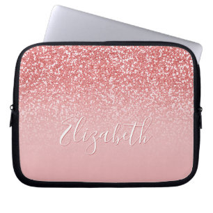 Rose Pink Glitter Pink Ombre Name Laptop Sleeve