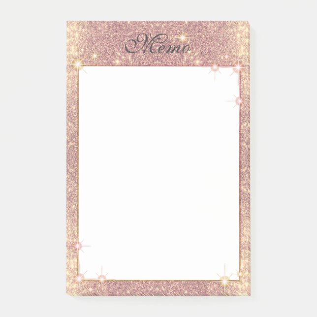Rose Pink Glitter Sparkle Glam Faux Texture Post-it Notes (Front)