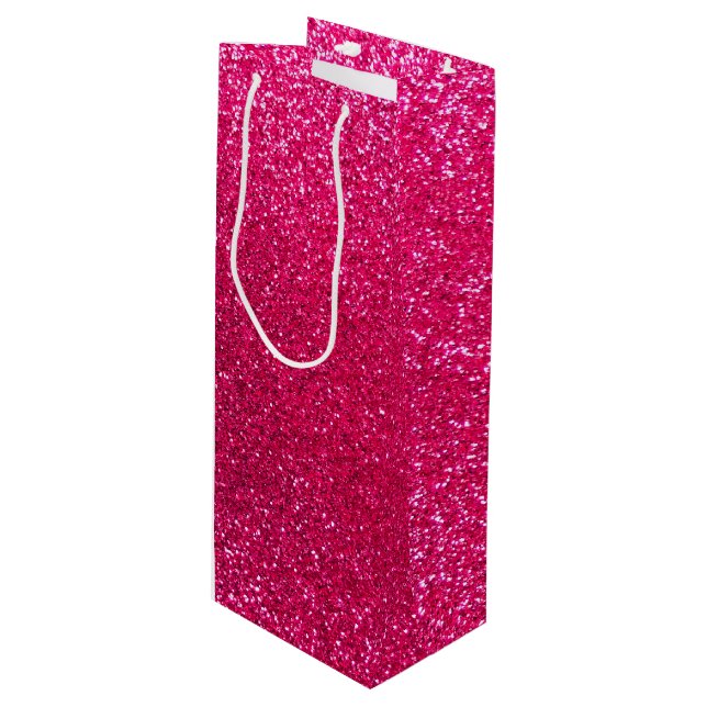 Rose pink glitter wine gift bag (Front Angled)