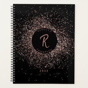 Rose Pink Gold & Black Glitter Frame Monogram Planner