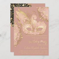 Rose Pink Gold Black Masquerade Mask Birthday